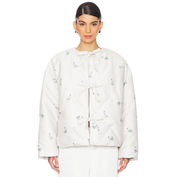 Sleeper Ukiyo Tie Front Puffer Jacket Flower Print Womens Size XS - Picture 1 of 12